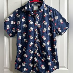 Denim & Flower Ricky Singh Happy Holidays Santa‎ Button Down size small
